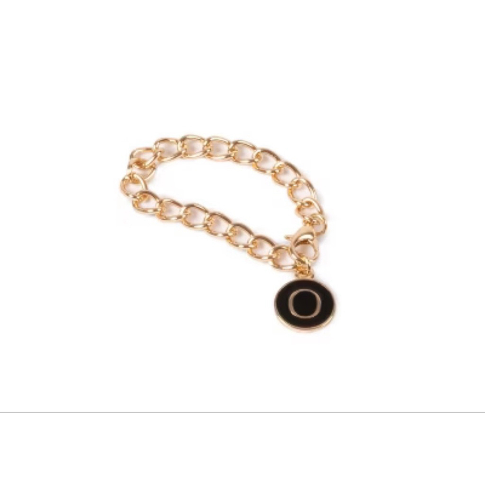 NEW Horizon Gold Tone Monogram Chain Bracelet One Size Gold Black